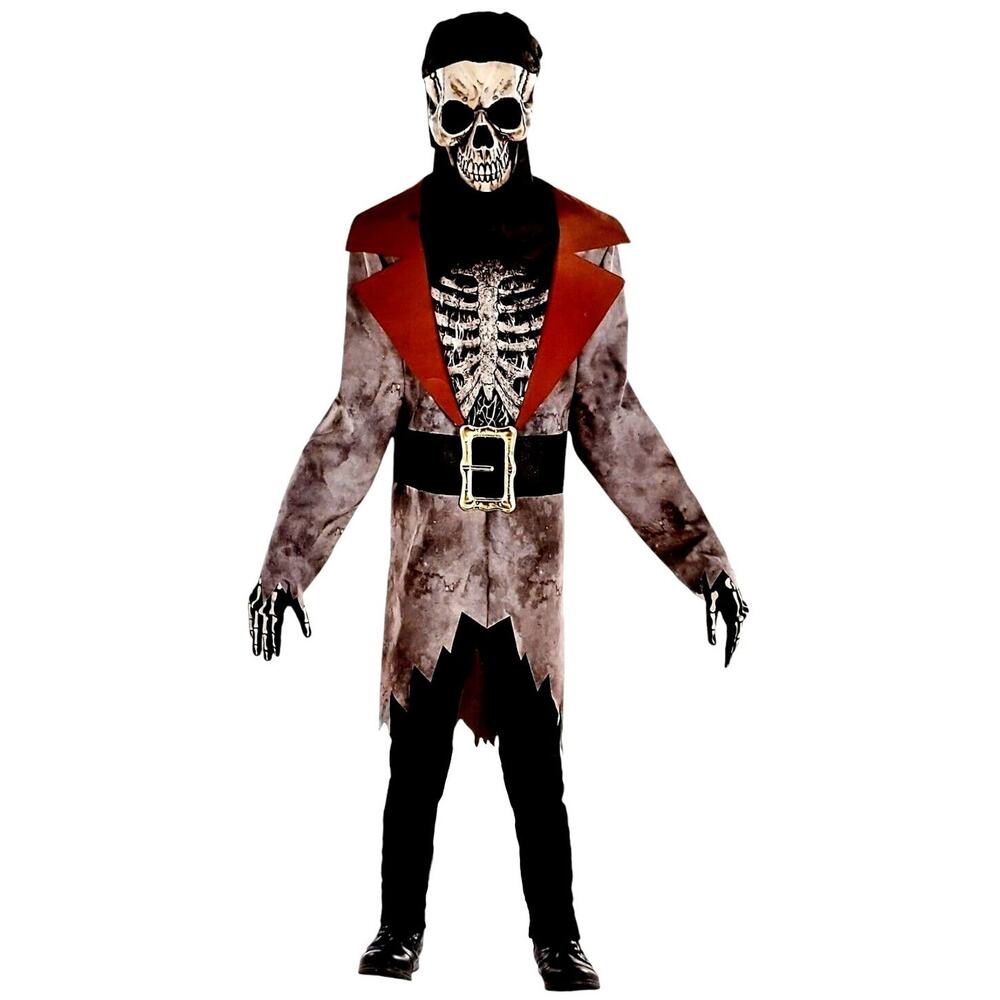 Skeleton Pirate Costume CHILD Sz XL 14-16 Illusion 9 INCHES TALLER Halloween